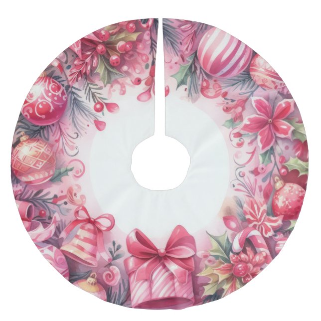 Jupon De Sapin En Polyester Brossé Aquarelle Noël Design (Devant)