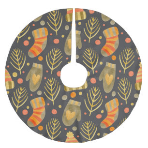 Jupon De Sapin En Polyester Brossé Aquarelle Noël : Festive Motif sans couture.