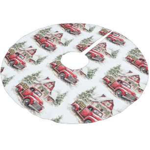 Jupon De Sapin En Polyester Brossé Aquarelle Noël Vintage Camion et grange