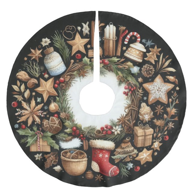 Jupon De Sapin En Polyester Brossé Aquarelle Noir Russe Motifs de Noël (Devant)