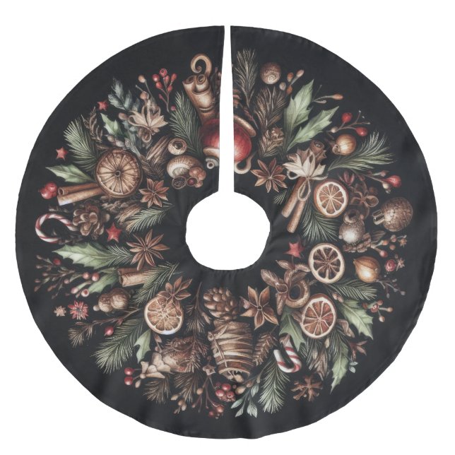 Jupon De Sapin En Polyester Brossé Aquarelle Noir Russe Motifs de Noël (Devant)