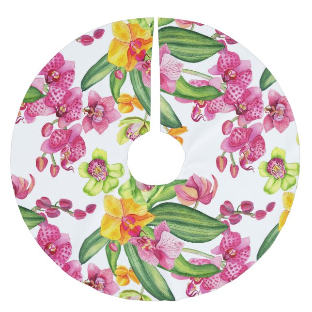 Jupon De Sapin En Polyester Brossé Aquarelle Orchidées Design 18 (Devant)