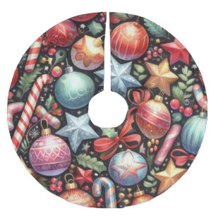 Jupon De Sapin En Polyester Brossé Aquarelle Ornements Étoiles Noël Motif vacances