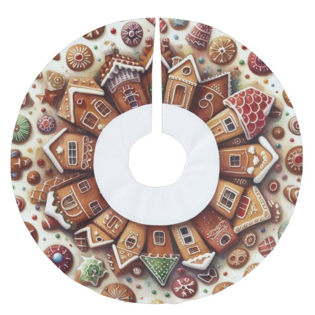 Jupon De Sapin En Polyester Brossé Aquarelle pain d'épices Maison Cookies Noël (Devant)