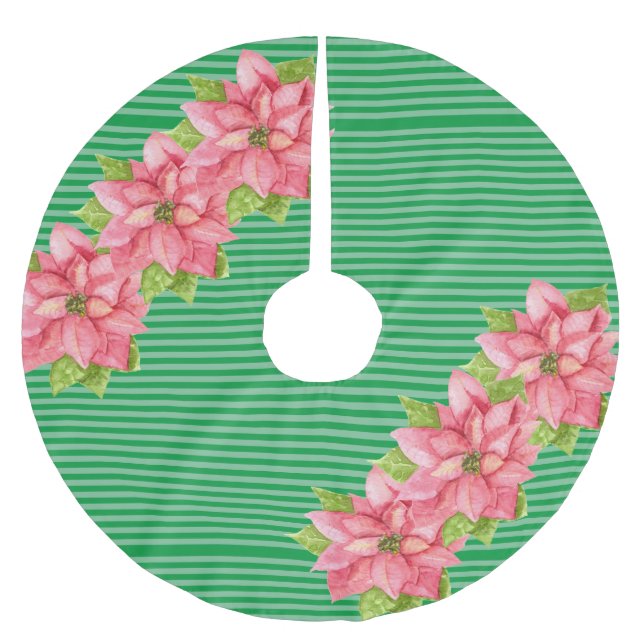 Jupon De Sapin En Polyester Brossé Aquarelle Poinsettia sur les rayures (Devant)