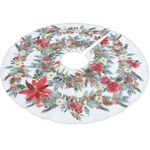 Jupon De Sapin En Polyester Brossé Aquarelle rouge rustique blanc de Noël