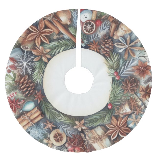 Jupon De Sapin En Polyester Brossé Aquarelle Russe Pays Noël (Devant)