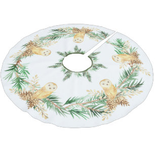 Jupon De Sapin En Polyester Brossé Aquarelle Verdure Chouettes de pin Pinecones Noël