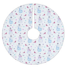 Aquarelle Whimsical Snowmen and Cardinal Birds