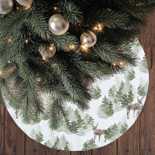 Jupon De Sapin En Polyester Brossé Aquarelles et Noël vert cerf
