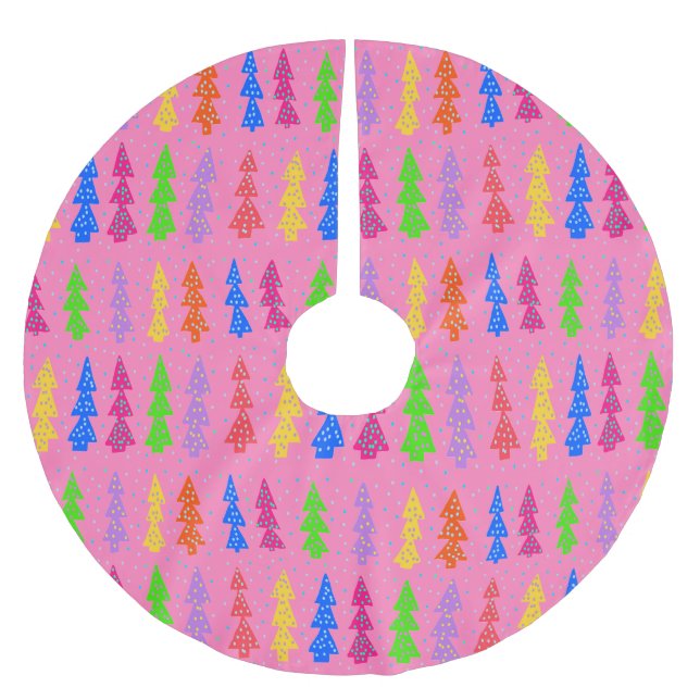Jupon De Sapin En Polyester Brossé Arbre de Noël coloré Pop Art rose (Devant)