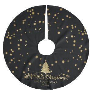 Jupon De Sapin En Polyester Brossé Arbre de Noël Joyeux d'or noir