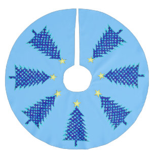 Jupon De Sapin En Polyester Brossé Arbre de Noël minimaliste moderne aux étoiles bleu