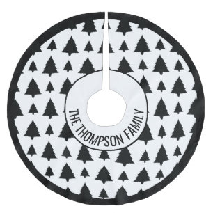 Jupon De Sapin En Polyester Brossé Arbre de Noël noir et blanc Motif et texte