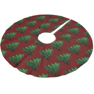 Jupon De Sapin En Polyester Brossé Arbre de Noël pétillant vert motif rouge foncé