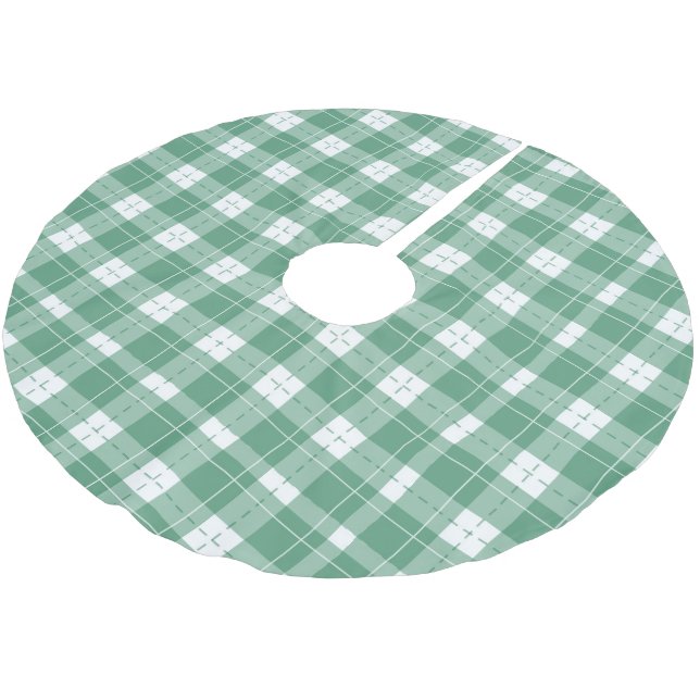 Jupon De Sapin En Polyester Brossé Arbre De Noël Plaid Vert Couvrir. (Angle)