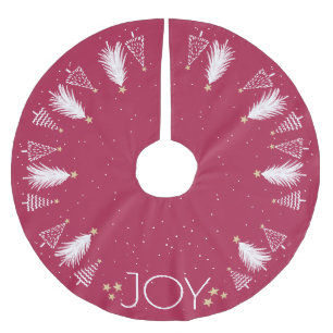 Jupon De Sapin En Polyester Brossé Arbre De Noël Rouge Et Blanc Lumineux Avec Étoiles