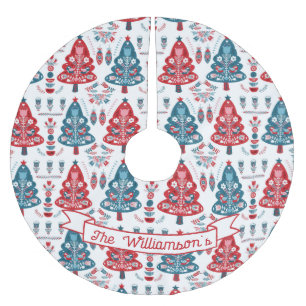 Jupon De Sapin En Polyester Brossé Arbre de Noël rouge et bleu scandinave Motif