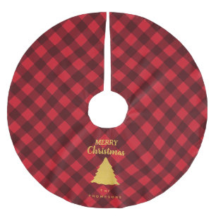 Jupon De Sapin En Polyester Brossé Arbre de Noël Rouge et Noir Buffalo Plaid