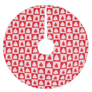 Jupon De Sapin En Polyester Brossé Arbre de Noël Rouge Rétro Tartan Rouge Plaid