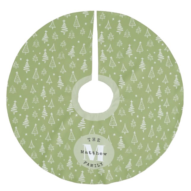 Jupon De Sapin En Polyester Brossé Arbre de Noël vert famille classique (Devant)