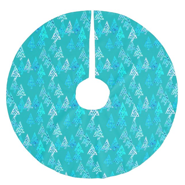 Jupon De Sapin En Polyester Brossé Arbres de Noël à fleurs modernes - turquoise (Devant)