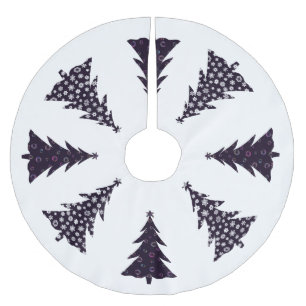 Jupon De Sapin En Polyester Brossé Arbres de noël noirs et blancs avec neige et bulle