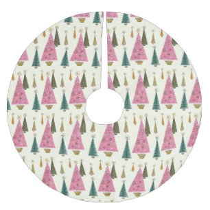 Jupon De Sapin En Polyester Brossé Arbres de Noël Retro Pink Gold Green