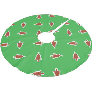 Jupon De Sapin En Polyester Brossé Arbres de Noël rouges motif vert