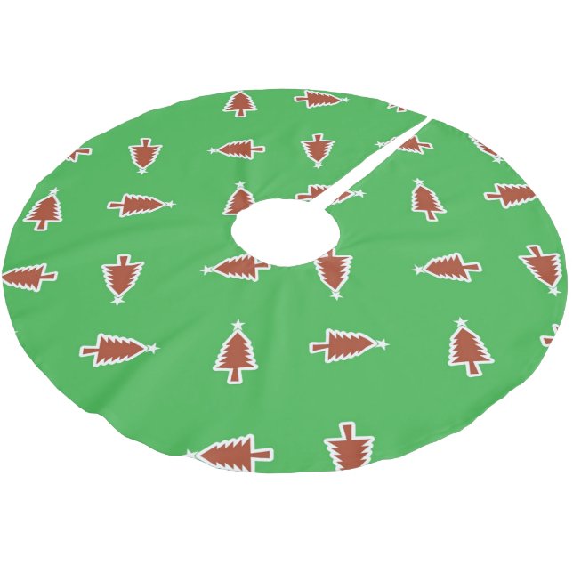 Jupon De Sapin En Polyester Brossé Arbres de Noël rouges motif vert (Angle)