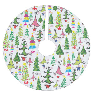 Jupon De Sapin En Polyester Brossé Arbres lunaires de Noël vert rose