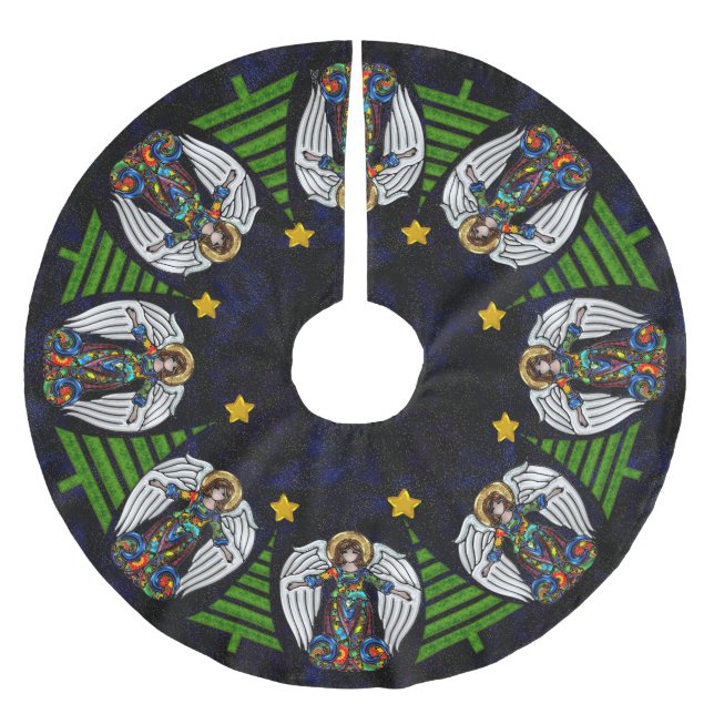 Jupon De Sapin En Polyester Brossé Arbres russes d'anges gardien et de Noël d'icône (Devant)