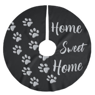 Jupon De Sapin En Polyester Brossé Arrière - plan noir Silver Dog Paws Motif d'impres