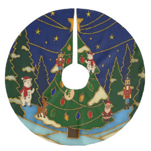 Jupon De Sapin En Polyester Brossé Art de cloisonné Forêt fantaisiste Noël classique