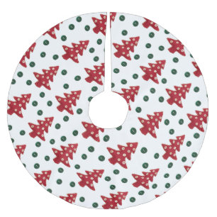 Jupon De Sapin En Polyester Brossé Artisanat Motif de Noël rouge et de boutons
