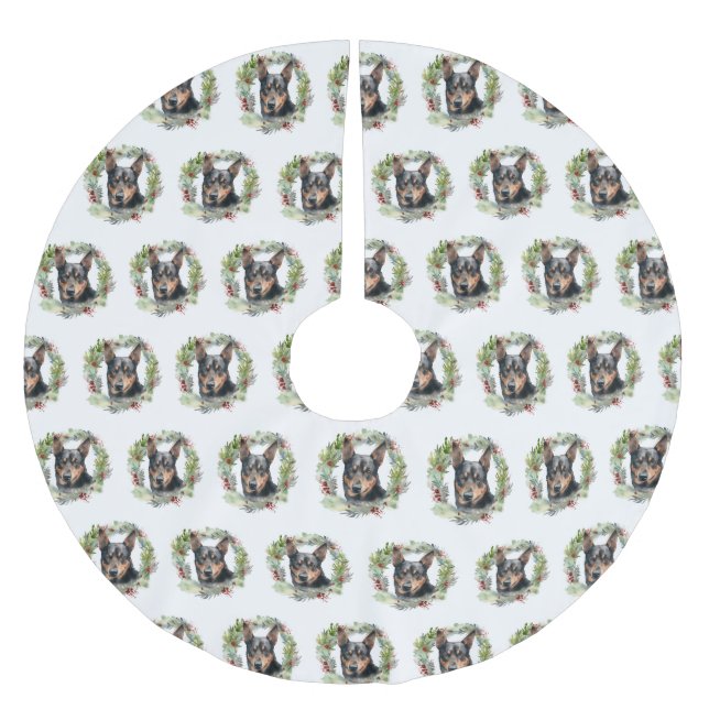 Jupon De Sapin En Polyester Brossé Australie Kelpie Noël Wreath Festive Pup (Devant)