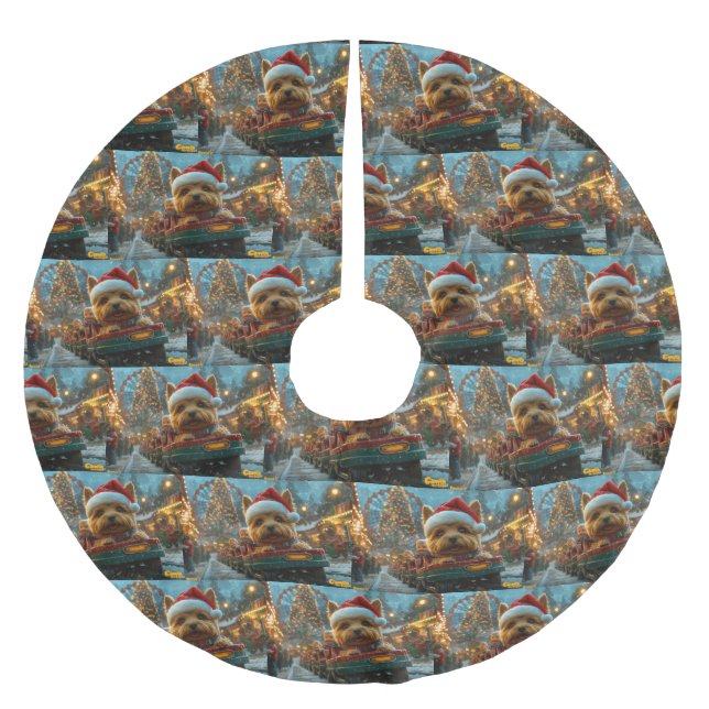 Jupon De Sapin En Polyester Brossé Australie Terrier Dog Roller Dessous de verre Noël (Devant)