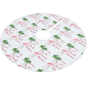 Jupon De Sapin En Polyester Brossé Ayez Un Flamant rose De Noël De Plage