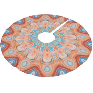 Jupon De Sapin En Polyester Brossé Azure Blue Turquoise Orange Mandala Star Motif
