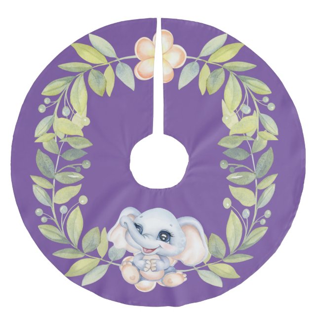 Jupon De Sapin En Polyester Brossé Baby Elephant Fleur Tropicale Wreath Purple (Devant)