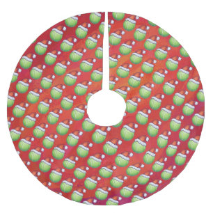 Jupon De Sapin En Polyester Brossé Bal de tennis à Santa Hat Motif sur Rouge