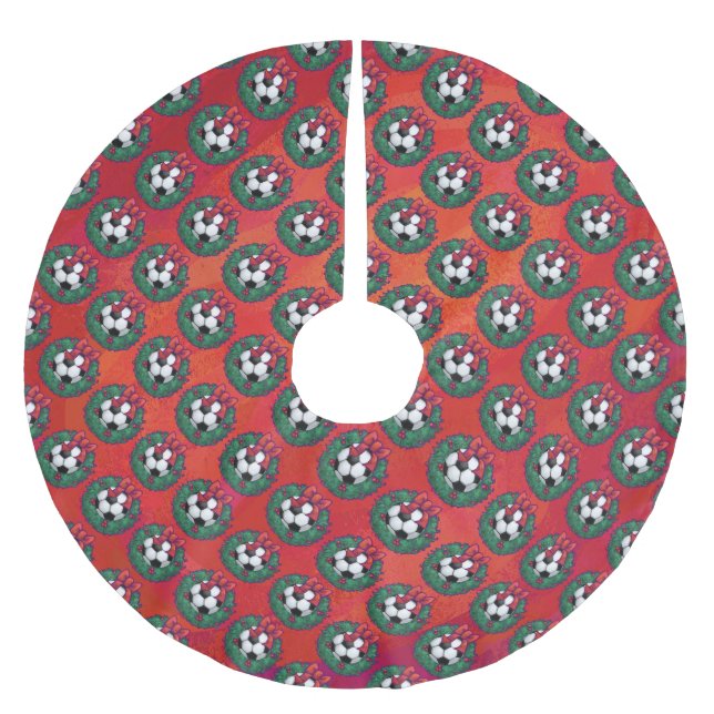 Jupon De Sapin En Polyester Brossé Balle de football en Motif de couronne sur rouge (Devant)