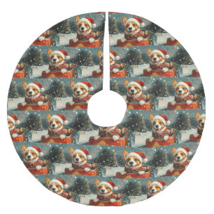 Jupon De Sapin En Polyester Brossé Basenji Chien Montagnes Russes Noël