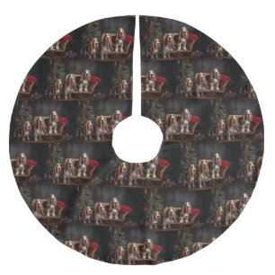 Jupon De Sapin En Polyester Brossé Basset Hound Neigeux Traîneau Décor Noël