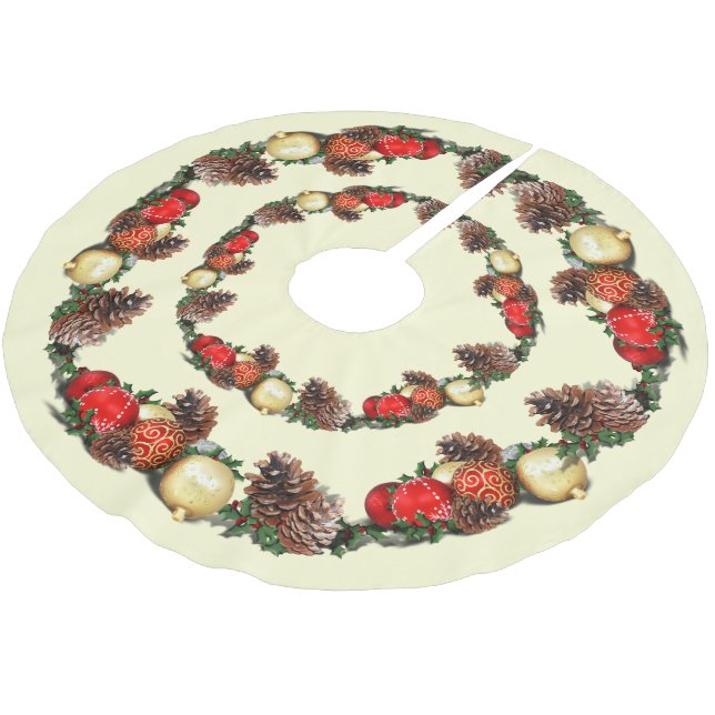 Jupon De Sapin En Polyester Brossé Baubles et cônes de pins Noël (Angle)