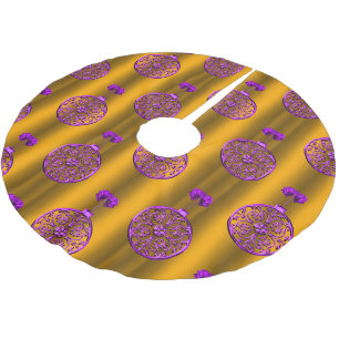 Jupon De Sapin En Polyester Brossé Baubles violets à Noël d'or