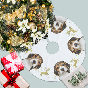 Jupon De Sapin En Polyester Brossé Beagle avec Parties scintillant or Cerf Noël   Bla