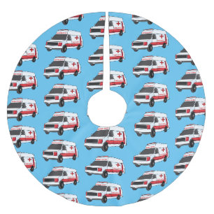 Jupon De Sapin En Polyester Brossé Belle ambulance rouge caricature van