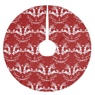 Jupon De Sapin En Polyester Brossé Belle Fête Scandi Rouge Blanc Noël Cerf