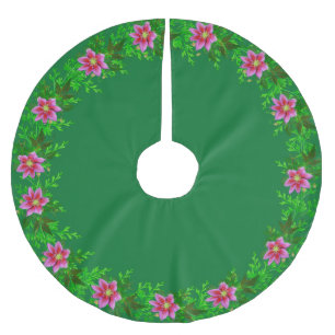 Jupon De Sapin En Polyester Brossé Belle guirlande de fleurs roses dorées sur fond ve